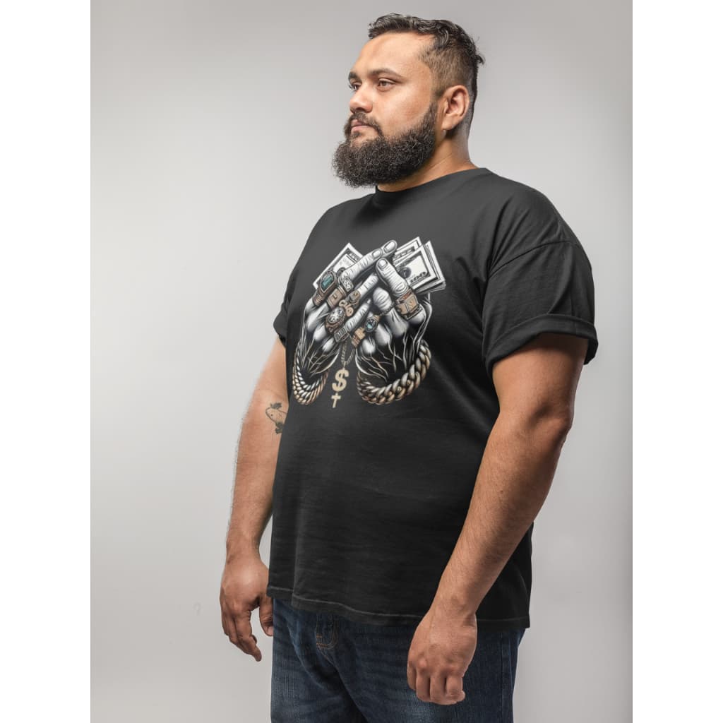 Camiseta Plus Size G1 ao G3 Streetwear Mão Gangster Unissex Dollar Camisetas 100% Algodão Camiseta Plus