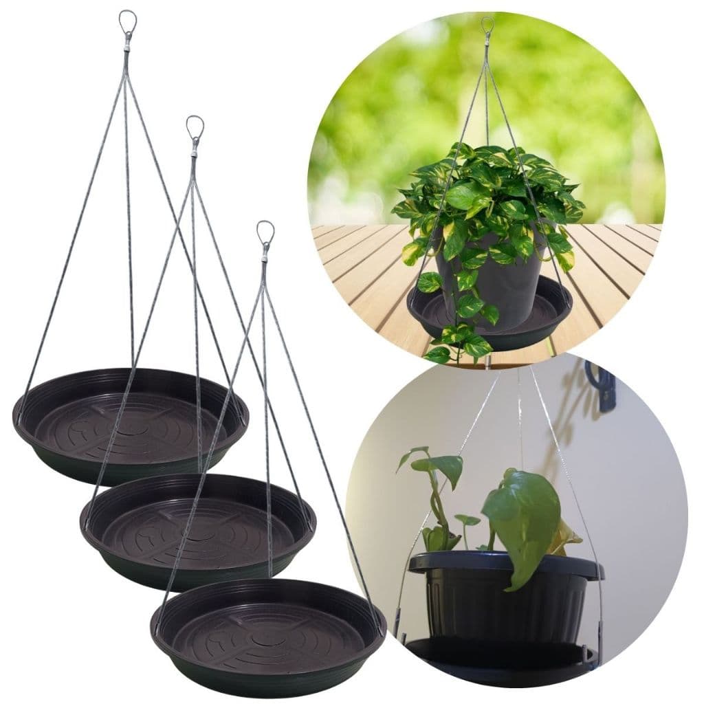 3 Suporte P/ Pendurar Vaso E Planta Suspenso Parede e Teto - Prato De Plástico 17 cm + Cabo de Aço de Pendurar Vaso 40cm