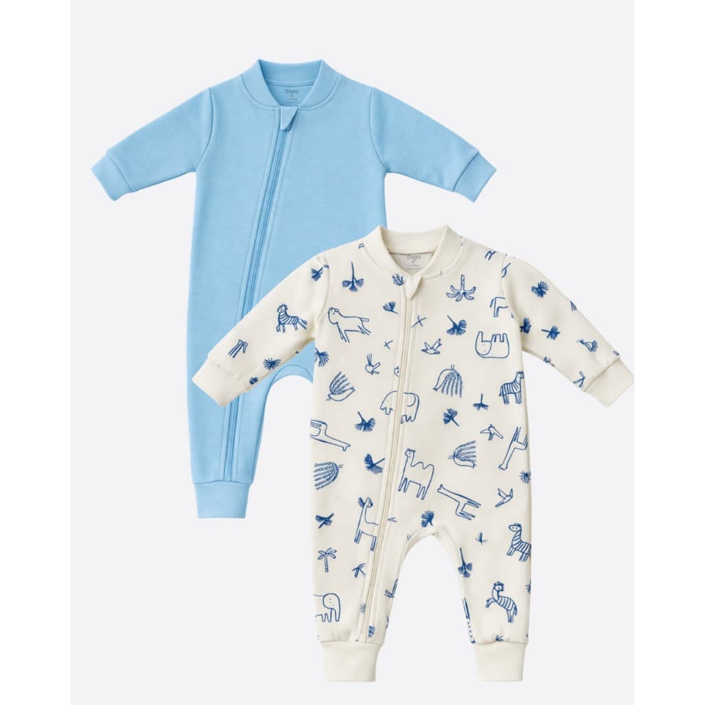 Kit 2 Macacões Bebê Liso e Estampado, meia estação com zíper, menina e menino