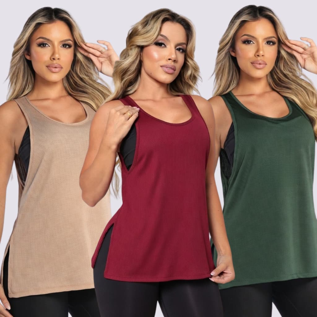 Kit 3 Regatas academia feminina regatão furadinha dry fit blusa moda fitness corrida musculação