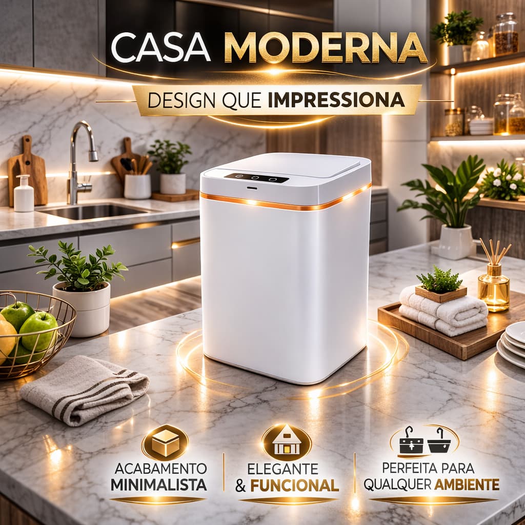 Lixeira Inteligente Recarregável 12 Litros - Sortida - Sensor Auto Automática USB Recarregável Design Moderno