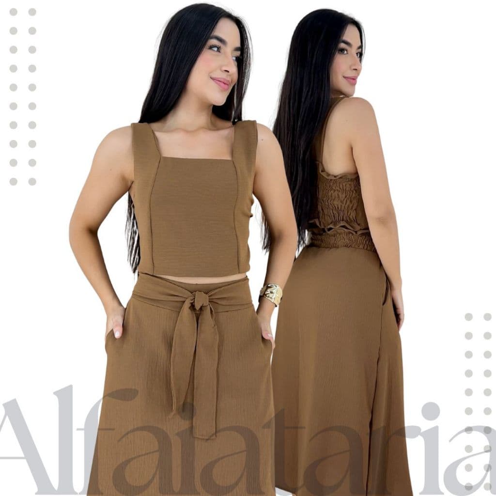 Conjunto Feminino Alfaiataria Social Saia Midi + Cropped