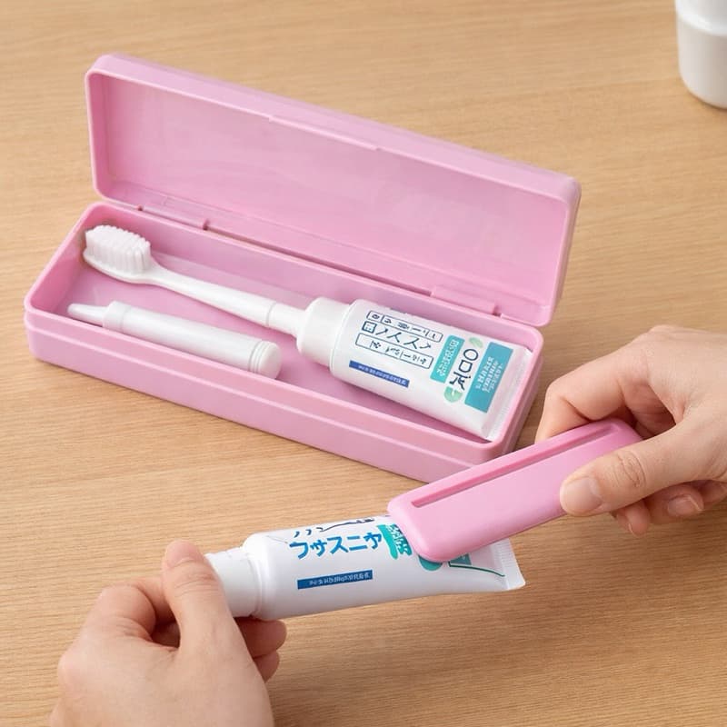 Estojo de Higiene Dental com Espreme Tubo – Porta Escova e Creme Dental, Prático e Portátil