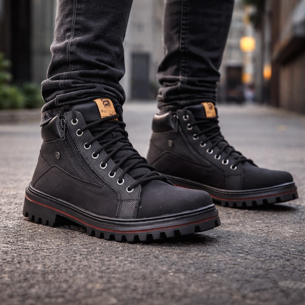 Bota Coturno Adventure Masculino Com Zíper e Solado Tratorado de Borracha,Confortável e resistente