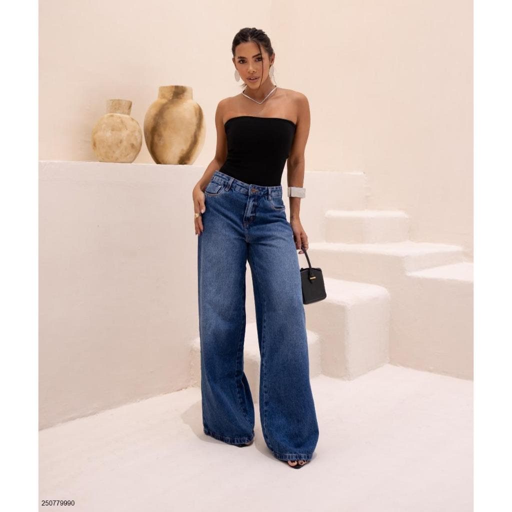 Calça jeans widleg ana castela maxi calça jeans larga pantalona jean novidade verão 2025