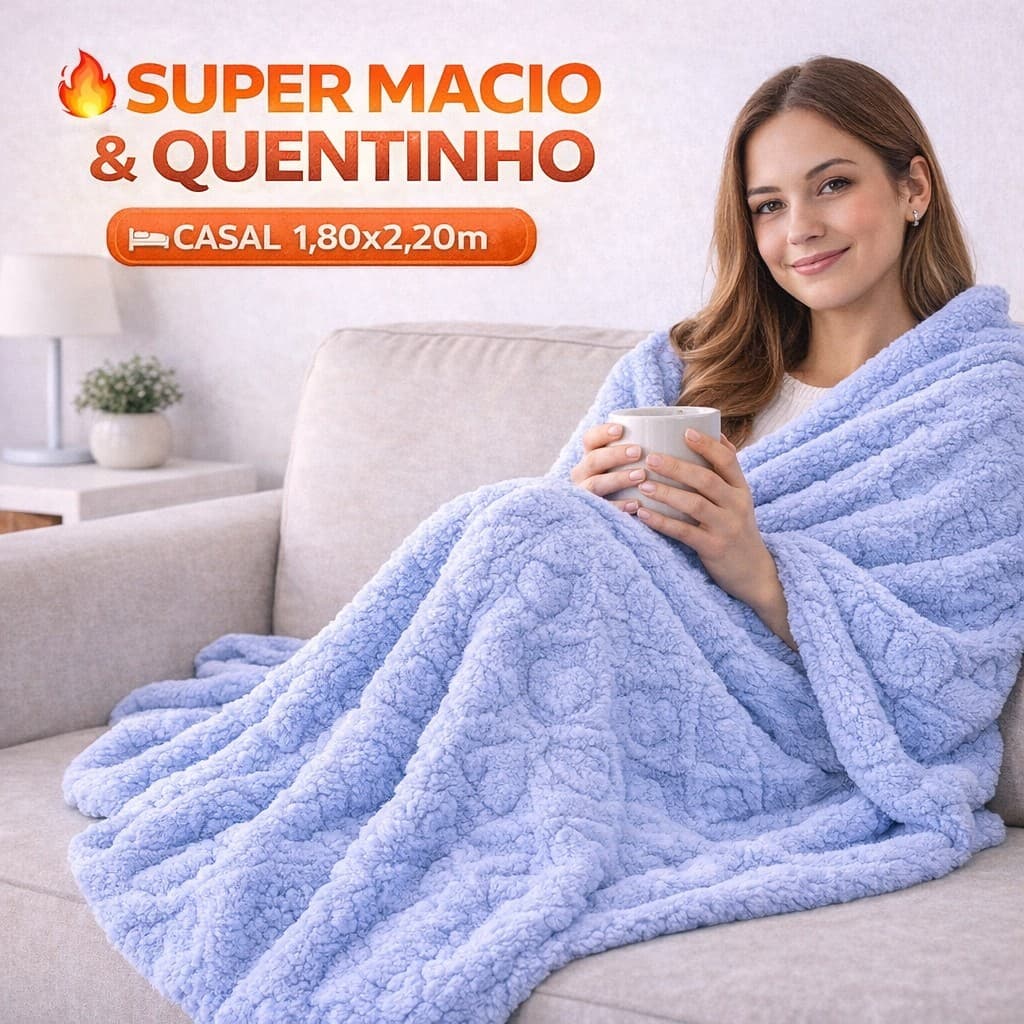 Cobertor Sherpa Casal 1,80x2,20m – Macio, Quentinho e Confortável - Manta Sherpa