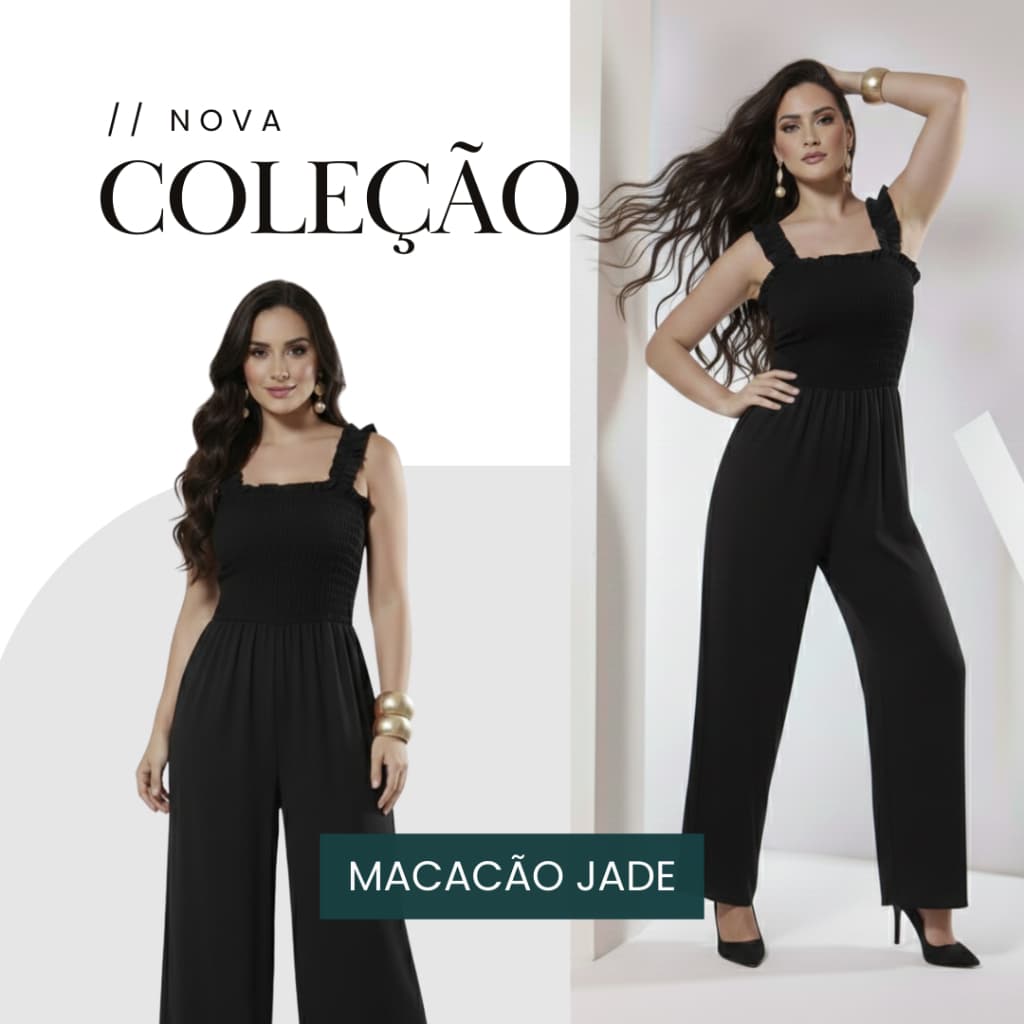 Macacão Feminino Jade Pantalona Luxo Lastex Alça Babado