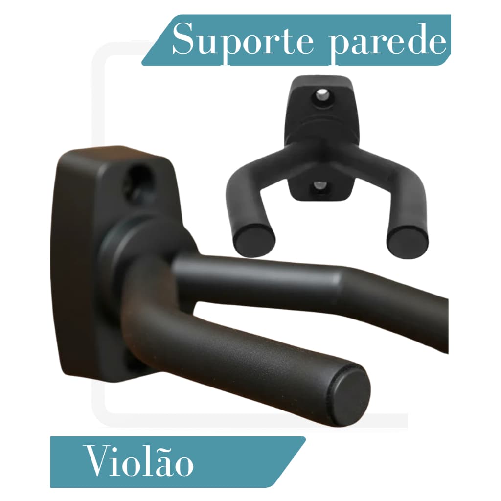 Suporte De Violão Parede Preto Espuma EVA Anti Risco + Buchas e parafusos
