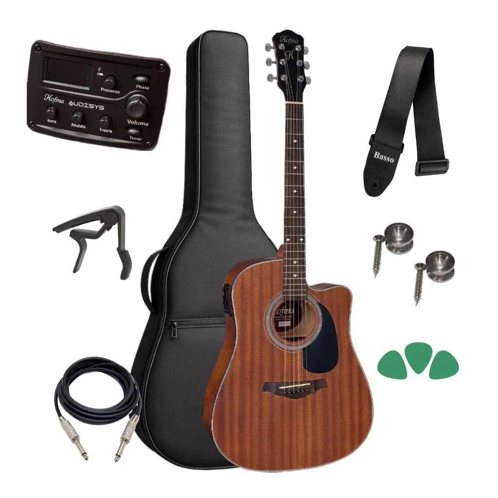 Kit Violao Elétrico Hofma Hmf250 Folk + Kit Capa Acolchoada