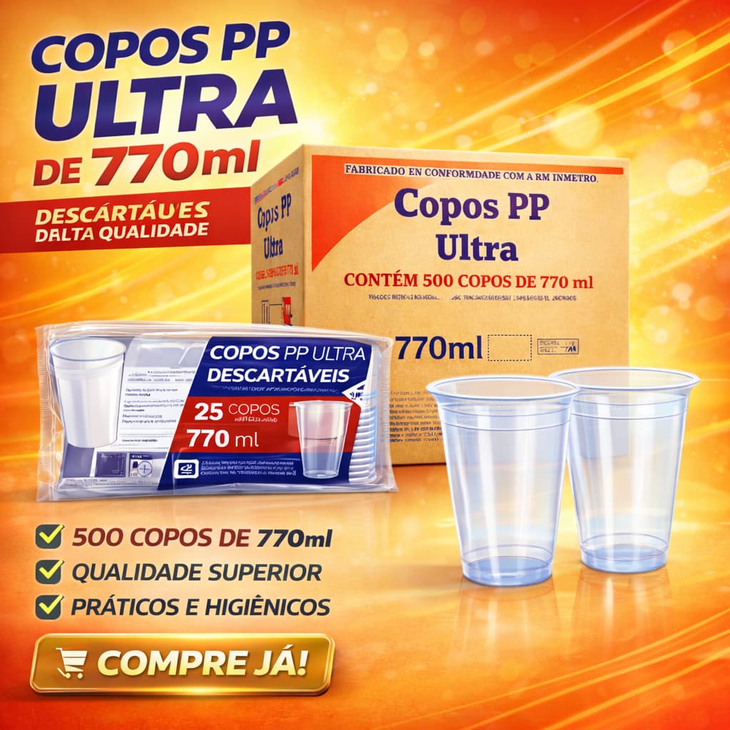 COPO COPÃO 770ML PP ULTRA TRANSPARENTE DESCARTÁVEL 500 UNIDADES