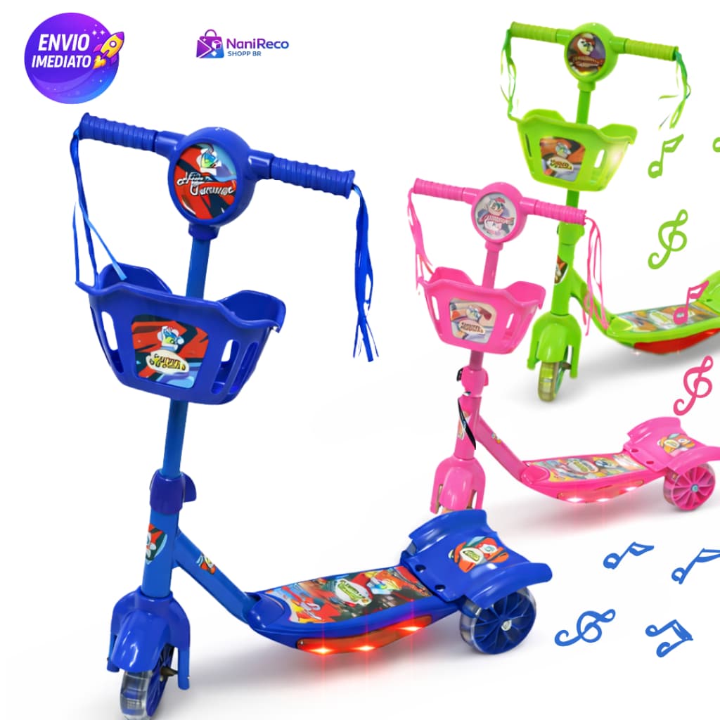Patinete Infantil com Luz Som Brinquedo Diversão Resistente Imediato