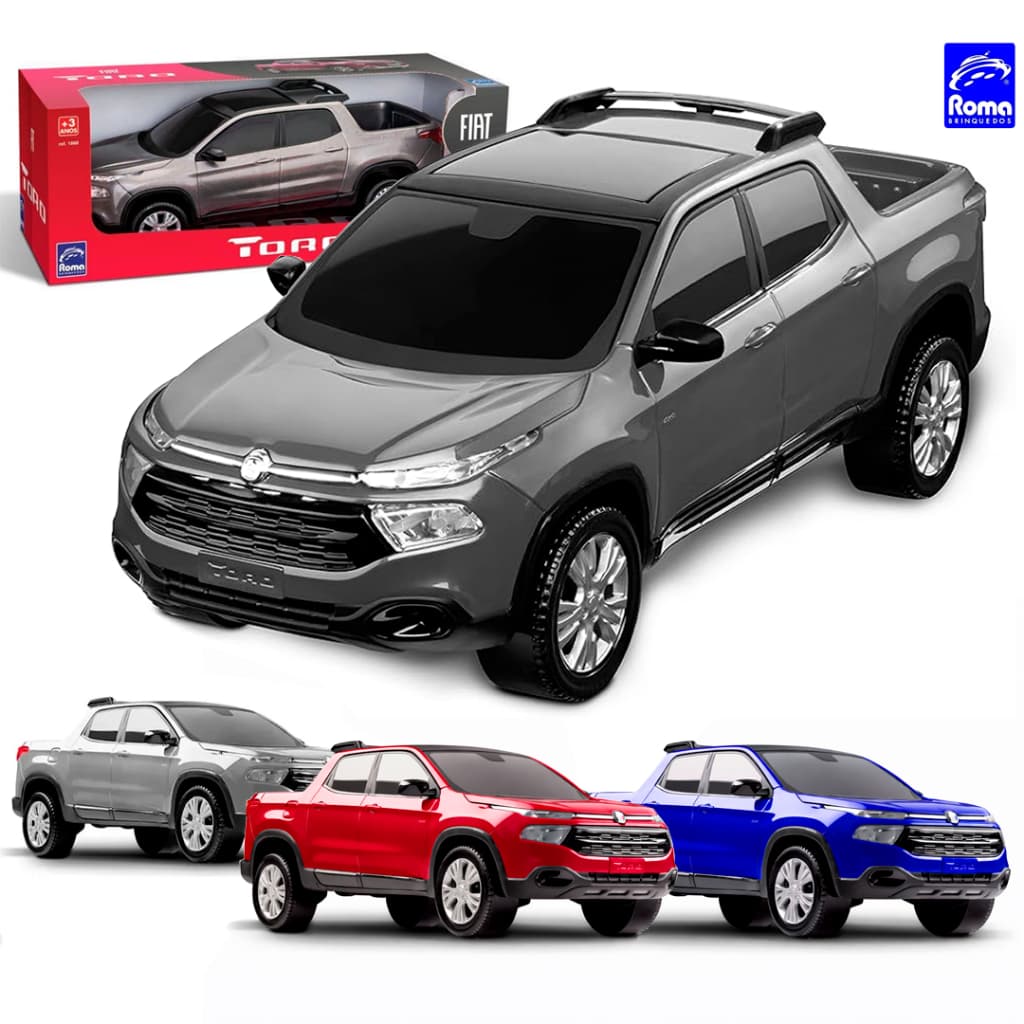 Carrinho Fiat Toro Miniatura Cor Metalizada Caminhonete Pick Up 38cm - Roma Original Infantil