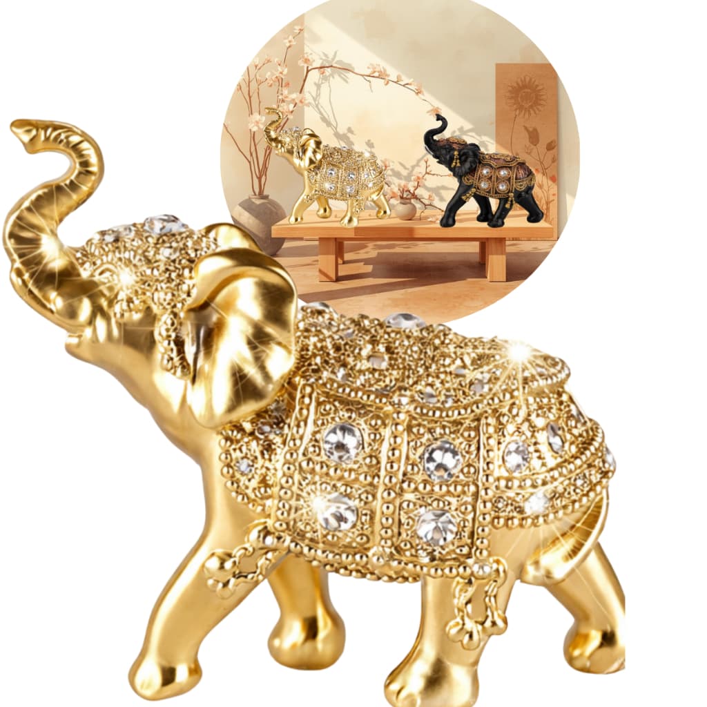 Escultura Elefante Indiano Dourado - Simbolo da Prosperidade e sorte Para todos Ambientes