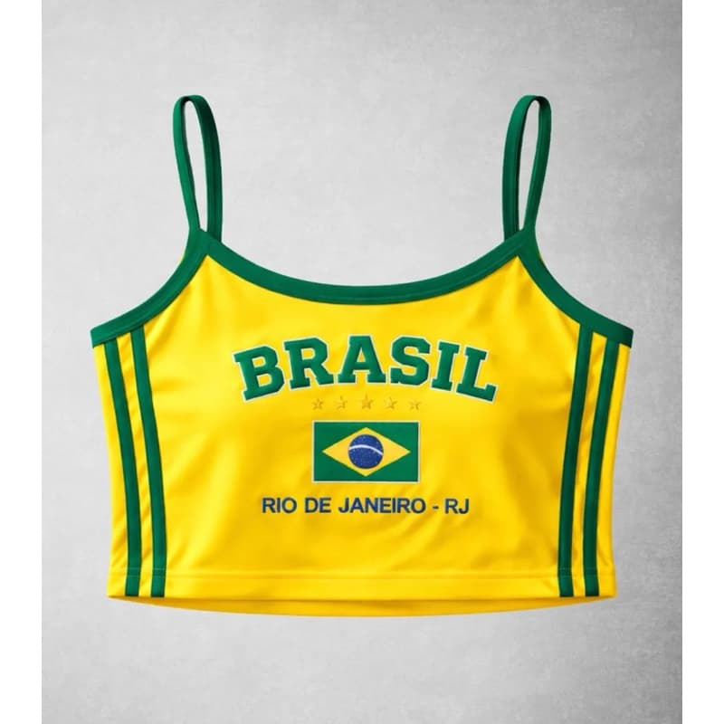 Croped Brasil Virgínia Copa do Mundo Verde e amarelo Verão Confortável Tamanho único Feminino Praia