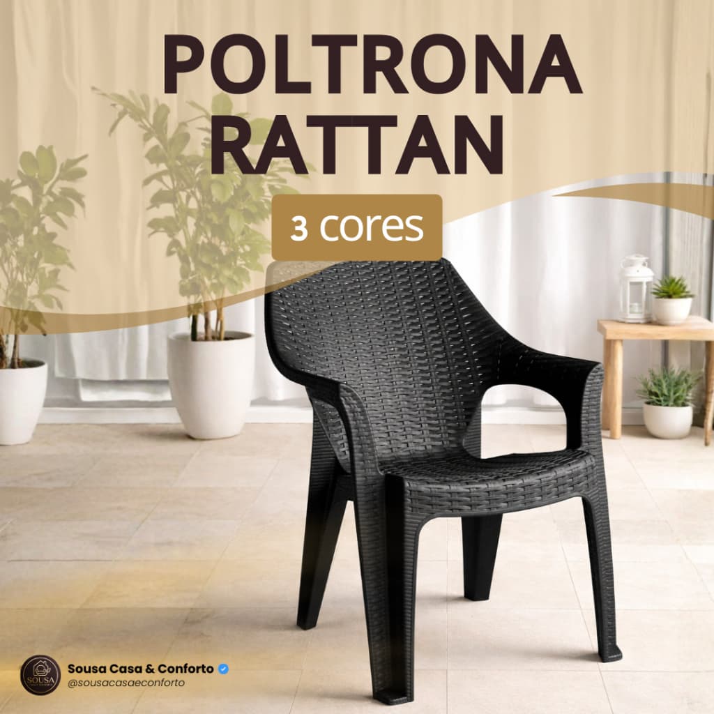Cadeira Poltrona Plástico Rattan Empilhável Escritório Varanda Piscina Salão Bar Jardim Área Lazer