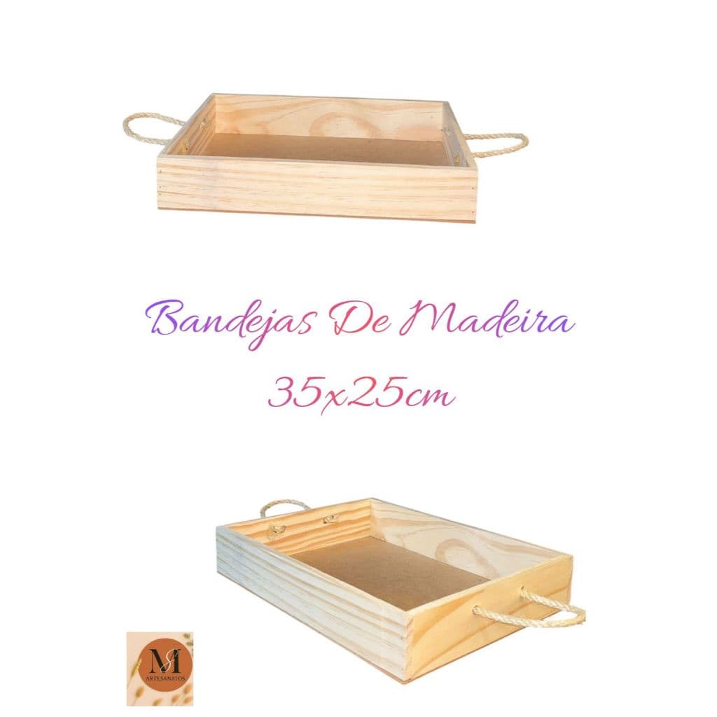 Bandejas Retangular de Madeira Cesta Café da Manhã 30x20cm, Presentes, Organização