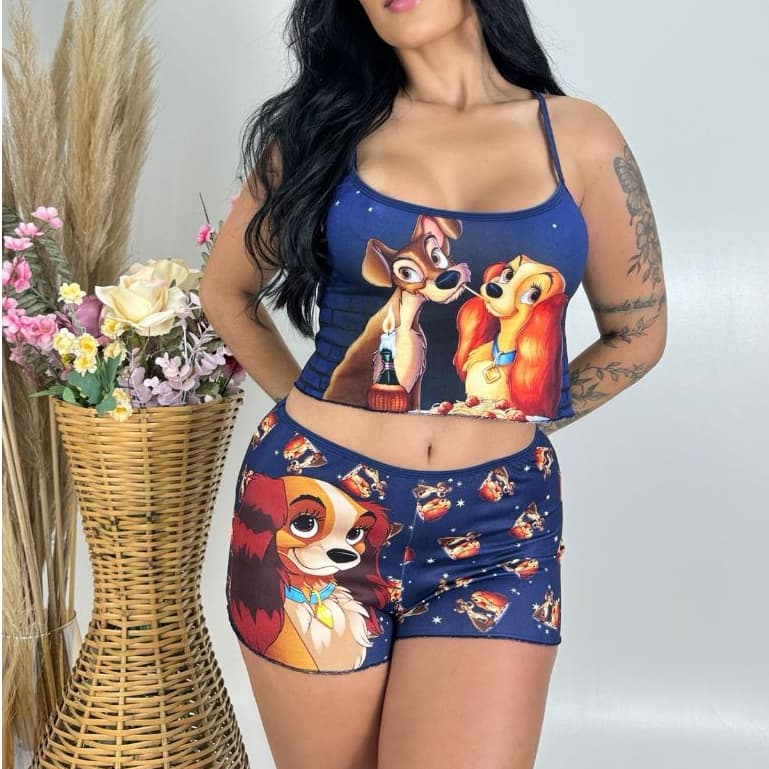 Baby doll Pijama Feminino Curto Blogueira Personagem A Dama e o Vagabundo – Baby Doll Verão Conforto