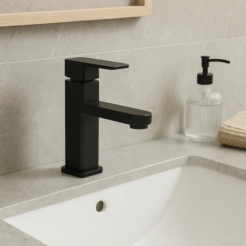 Torneira De Luxo Quente e frio Banheiro Lavabo Monocomando Preta Fosco Com mangueira Bica Baixa