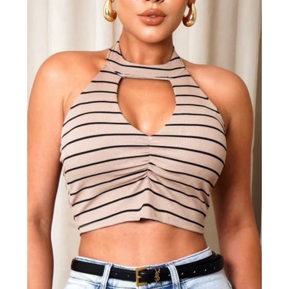 Cropped Feminino Listrado em Ribana com Bojo – Sustentação e Conforto