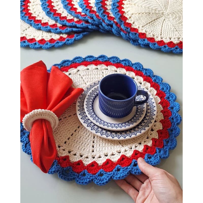 Sousplat de Crochê Modelo da Concha | Feito à Mão | Várias Cores | Unidade, Kit 2 ou jogo americano descanso de prato