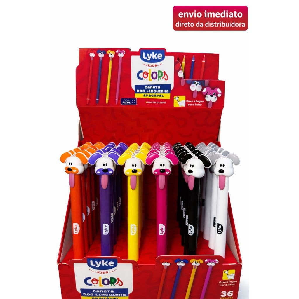 Caneta Dog Linguinha Apagável Tinta Azul 0,7mm Kit 2 4 6 Un Escolar Infantil Cores Sortidas