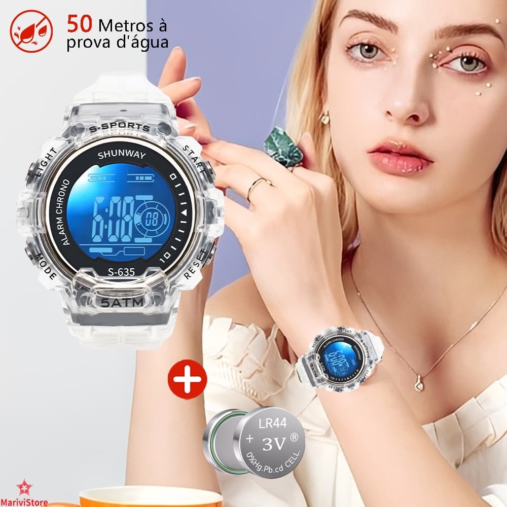 Relógio Digital Feminino À Prova D água Pulseira Transparente Esportivo De Eletrônico LED Luminoso
