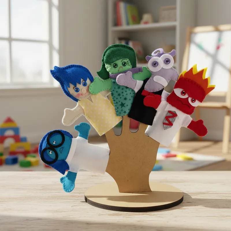 Kit Dedoches das Emoções em Feltro com 5 Personagens Educativos Infantil