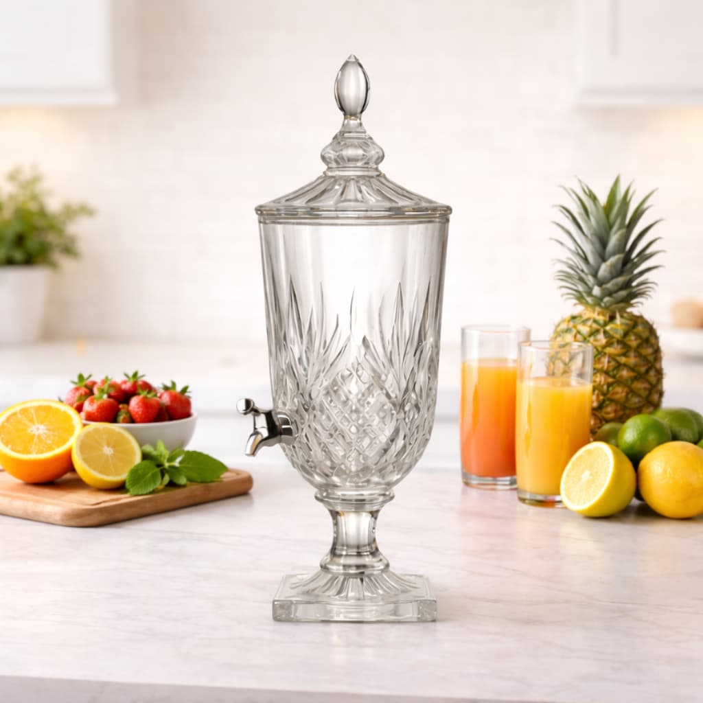 Suqueira 5L Vidro com Torneira Jarra de Vidro Transparente com Tampa Cristal Diamond Água Saborizada