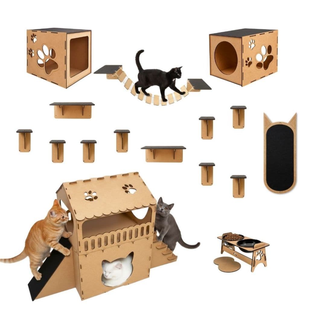 Playground Suspenso Para Gato MDF 10 Combinações Diferentes Kits De 7 A 23 Peças Escalada E Descanso