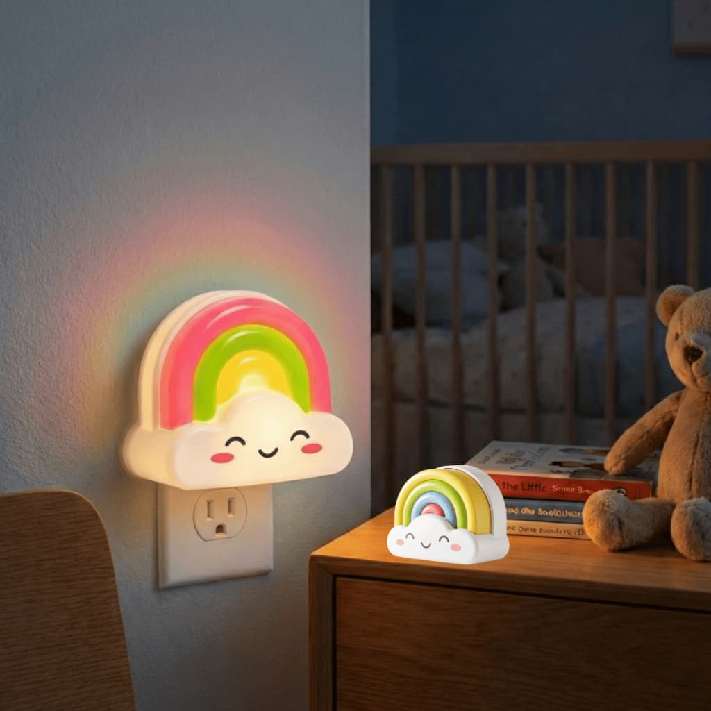 Luminária Led Luz Arco-íris Abajur Com Botão Interruptor Tomada