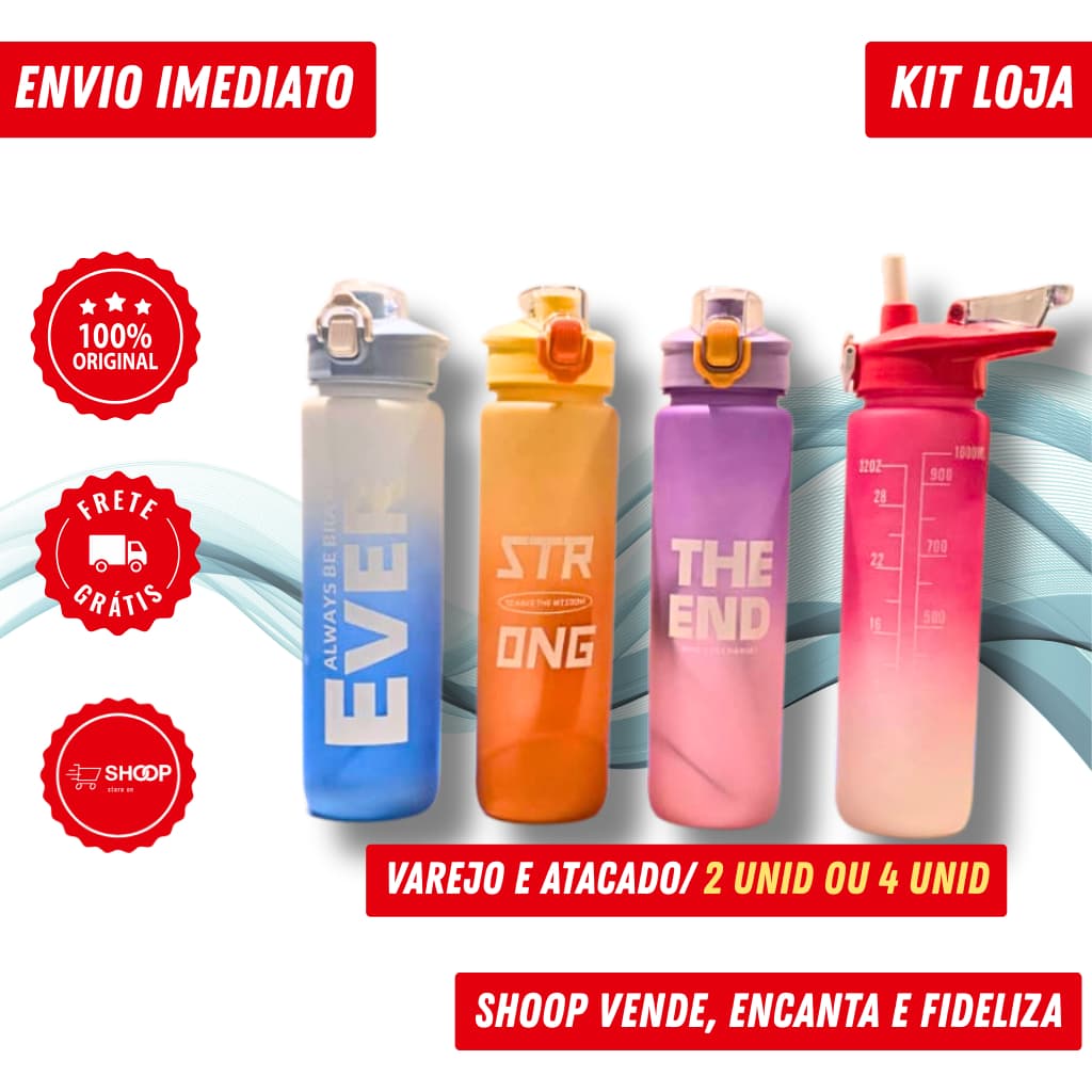 Loja - Garrafa Squeeze 1000ml Com Marcador | Bico Flip Academia Fitness - 2 ou 4 Unidades