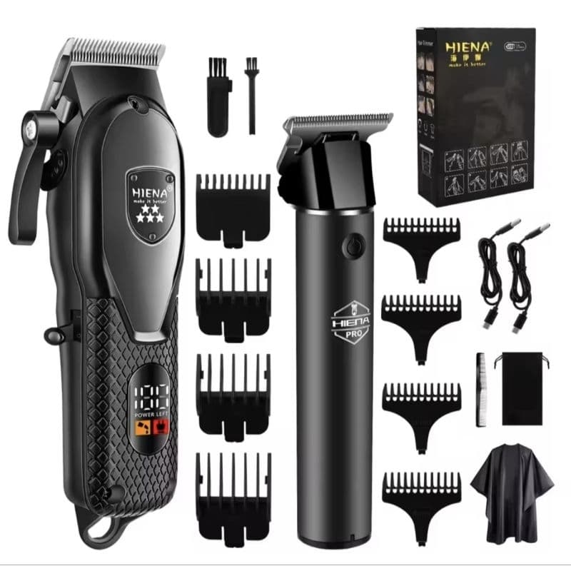 Kit Profissional De Máquina De Cortar Cabelo Hiena Com Mostrador de Carga