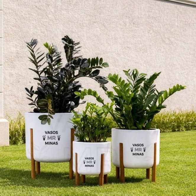 Kit 3 Vasos Polietileno Nórdico pra Plantas e Flores Cilindro P M e G Elegante e Material Resistente