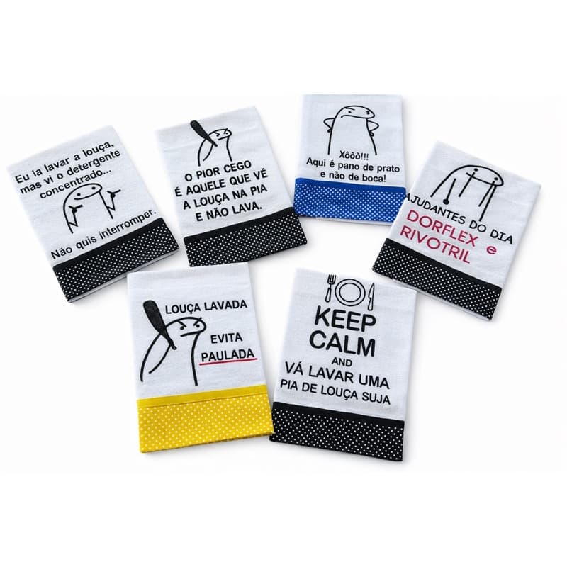 Kit 4 Panos De Prato Bordados Copa Cozinha Guardanapo Flork Divertidos Sacaria 100% Algodão Premium