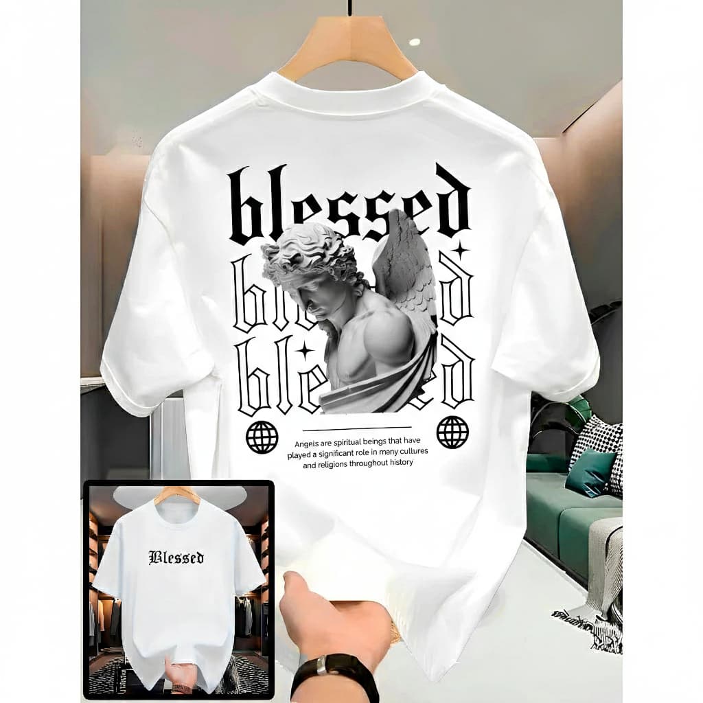 Camiseta Streetwear  Blessed Angels  100% Algodão Masculina Feminina Estampada Moda Urbana Gola Redonda