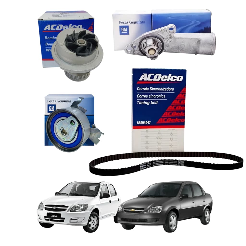 Kit Correia Dentada Neoprene Bomba d'água Acdelco Tensionador e Válvula Termostática Original GM Celta Classic 1.0