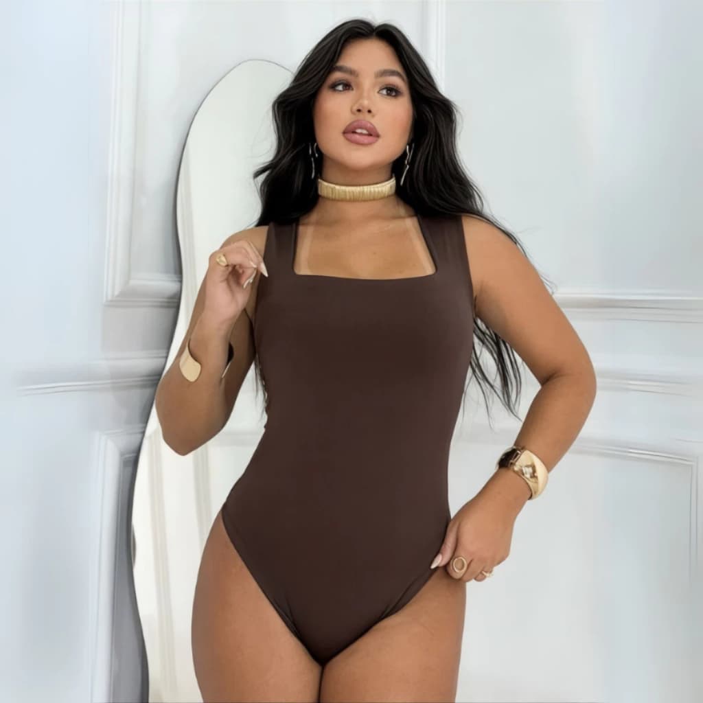 Body Feminino Regata Alça Grossas Collant Decote Quadrado Básico Casual  Bori Suplex