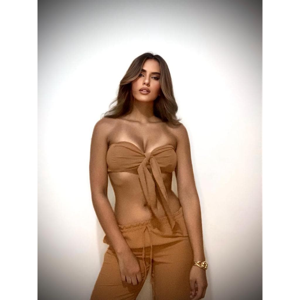 Conjunto Feminino Top Faixa Amarração + Calça Pantalona Elegante Look Verão Moda Feminina