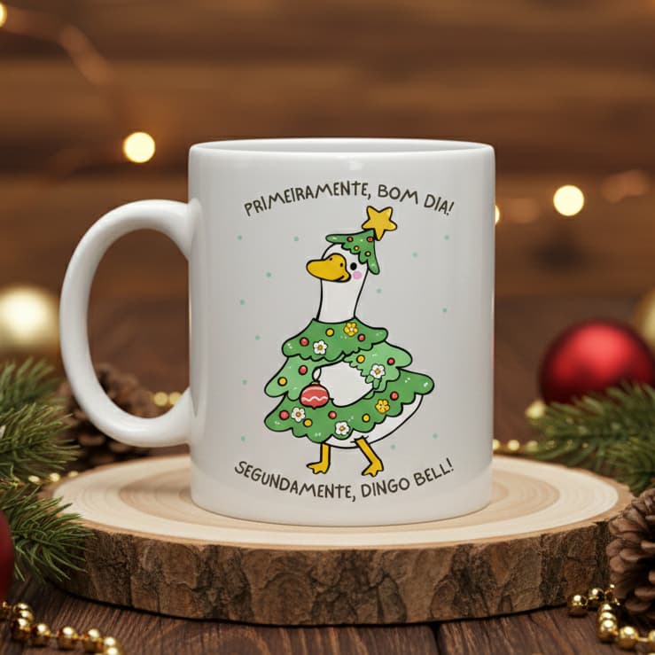 Caneca de Natal Personalizada Patinha Natalina Presente 325ml Cerâmica