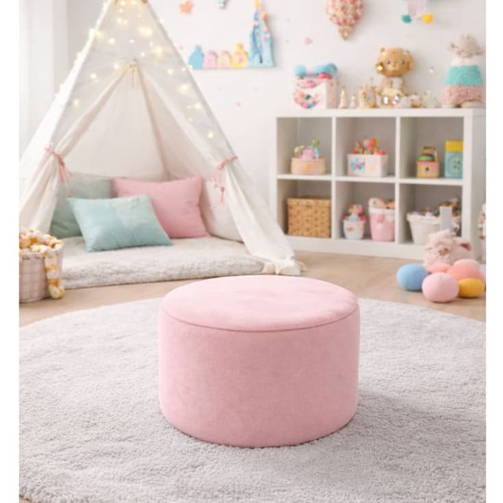 Puff Banquinho Infantil Redondo Decorativo em Suede Macio – Conforto e Estilo para Quarto Infantil