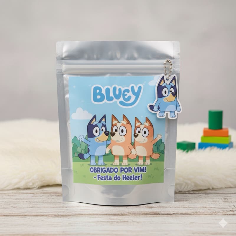 Saquinhos Metalizados Bluey Personalizado com Nome – Lembrancinha Infantil