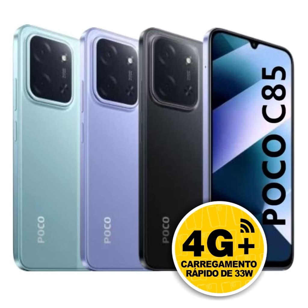 Smartphone Xiaomi POCO C85 4G, NFC Tela LCD 6.9", Câmera 50MP, Versão Global Original Lacrado