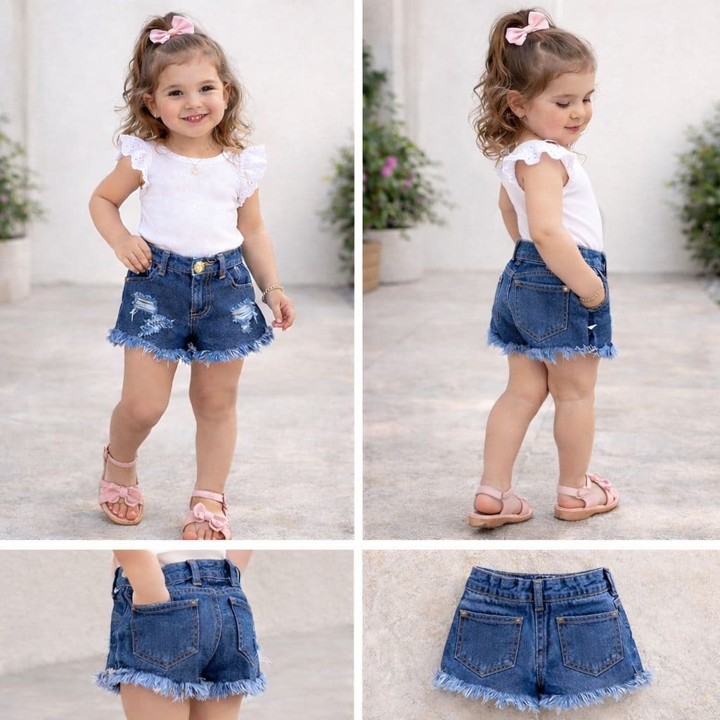 Short Jeans Infantil Fenimino Moderno Barra Desfiada 2,4,6 e 8anos.