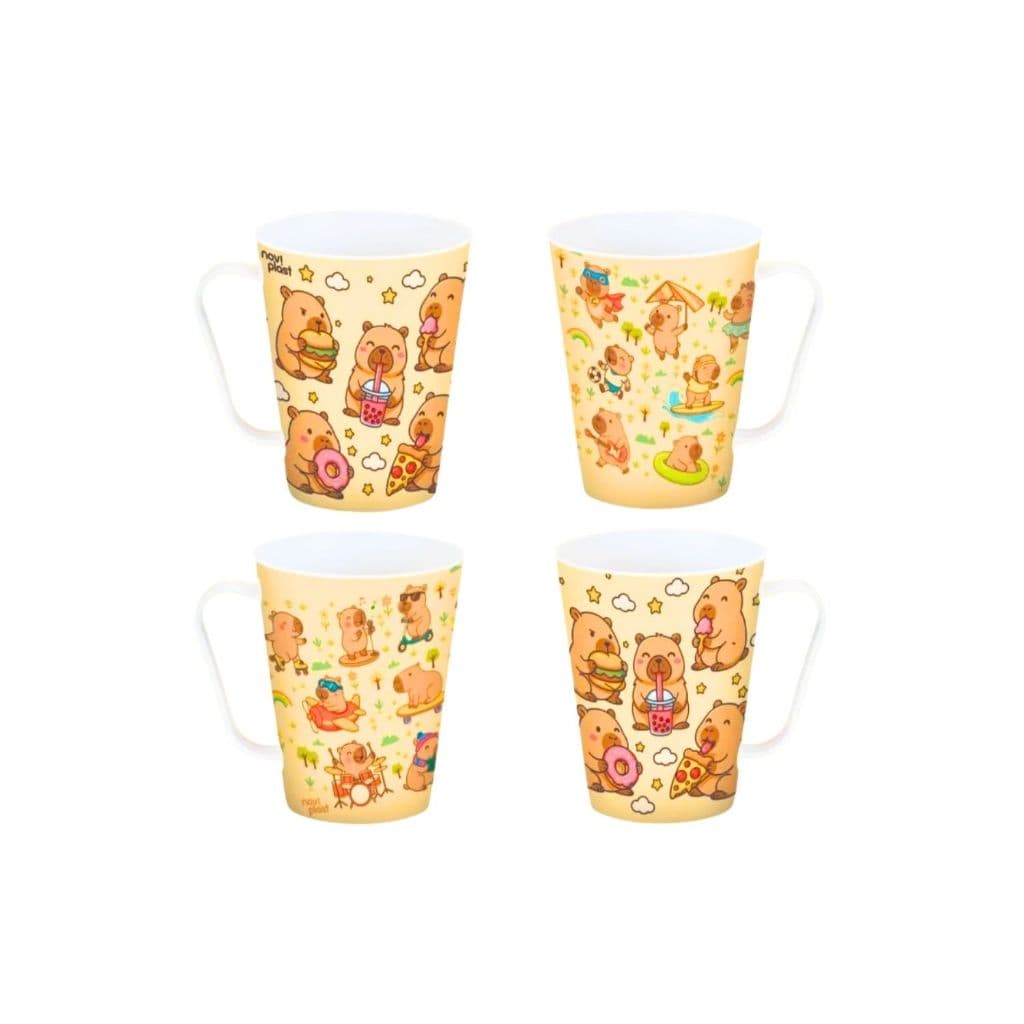 Kit 5 ,10 OU 15 Canecas Tema Capivara Estampas Sortidas - Plástico 430Ml Lembrancinhas Festas