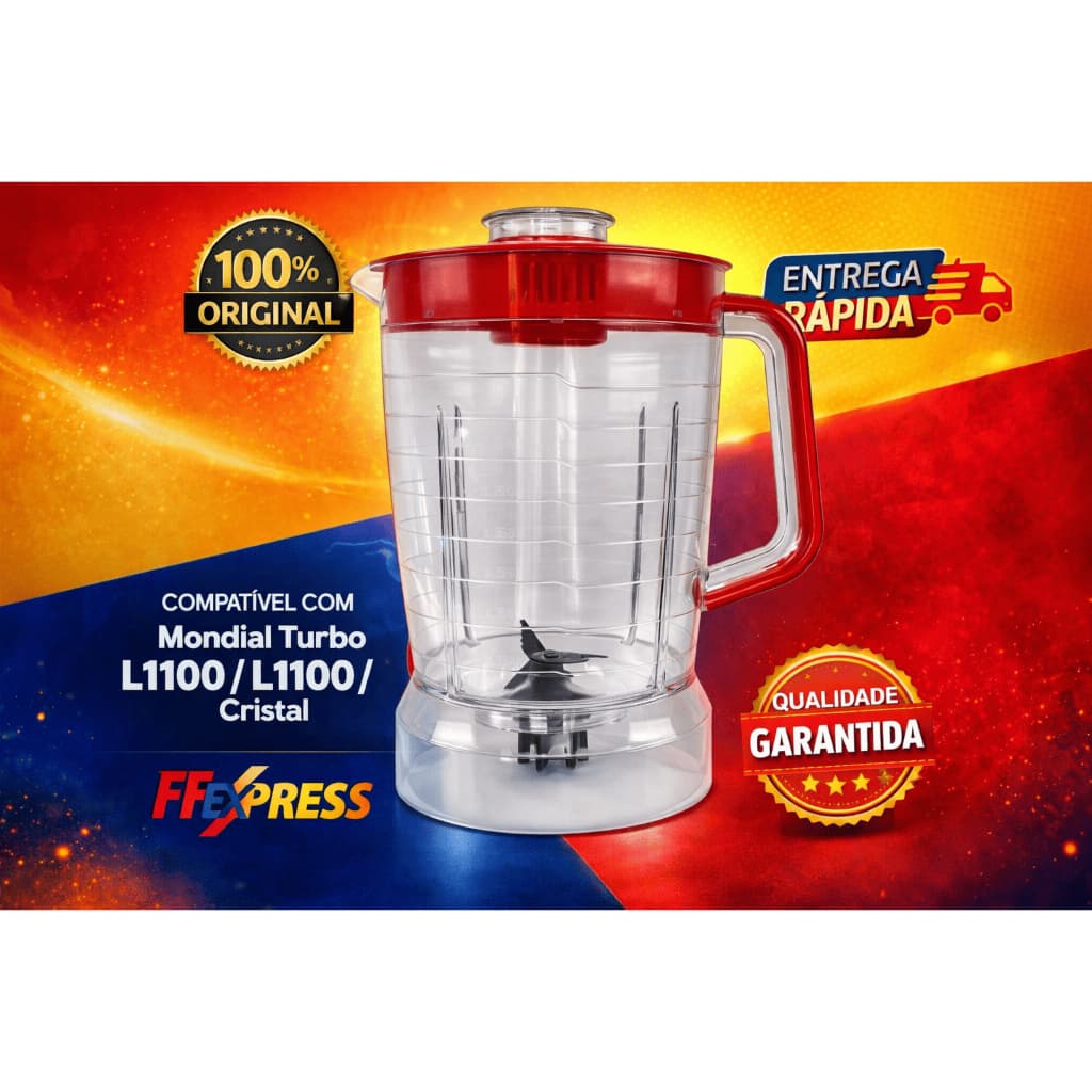 Copo de Liquidificador SERVE PARA Mondial Turbo L1000/ L1100/ L1200 Cristal VERMELHO