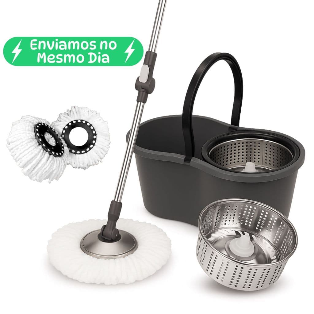 Mop Giratório Inox Cabo Grande de 120 cm 8 Litros Cesto Inox - Balde Centrífuga