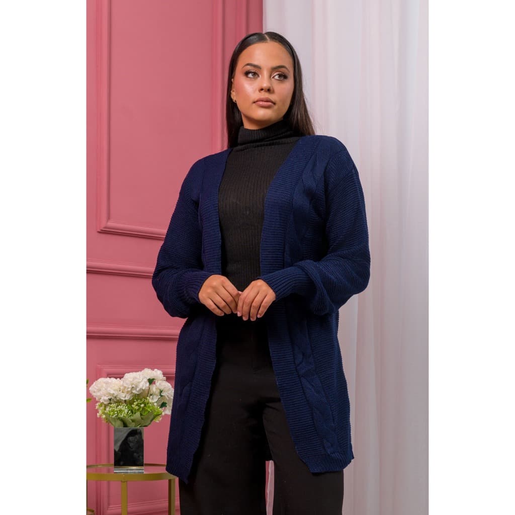 Casaco Sobretudo Feminino Cardigan Kimono Tricot Elegante Inverno Trança Manga Longa