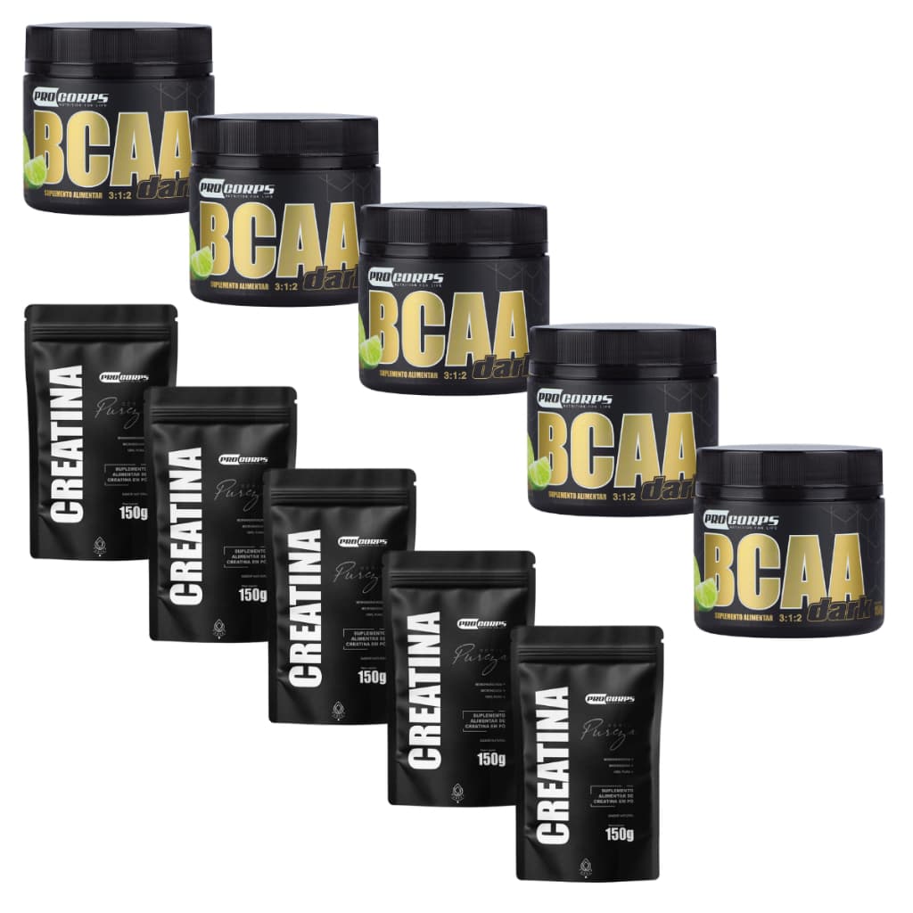5 BCAA dark 150g  + 5 Creatinas pura refil 150g - Pro Corps