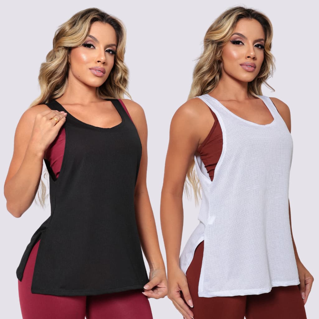 Kit 2 Regatas academia feminina regatão furadinha dry fit blusa moda fitness corrida musculação