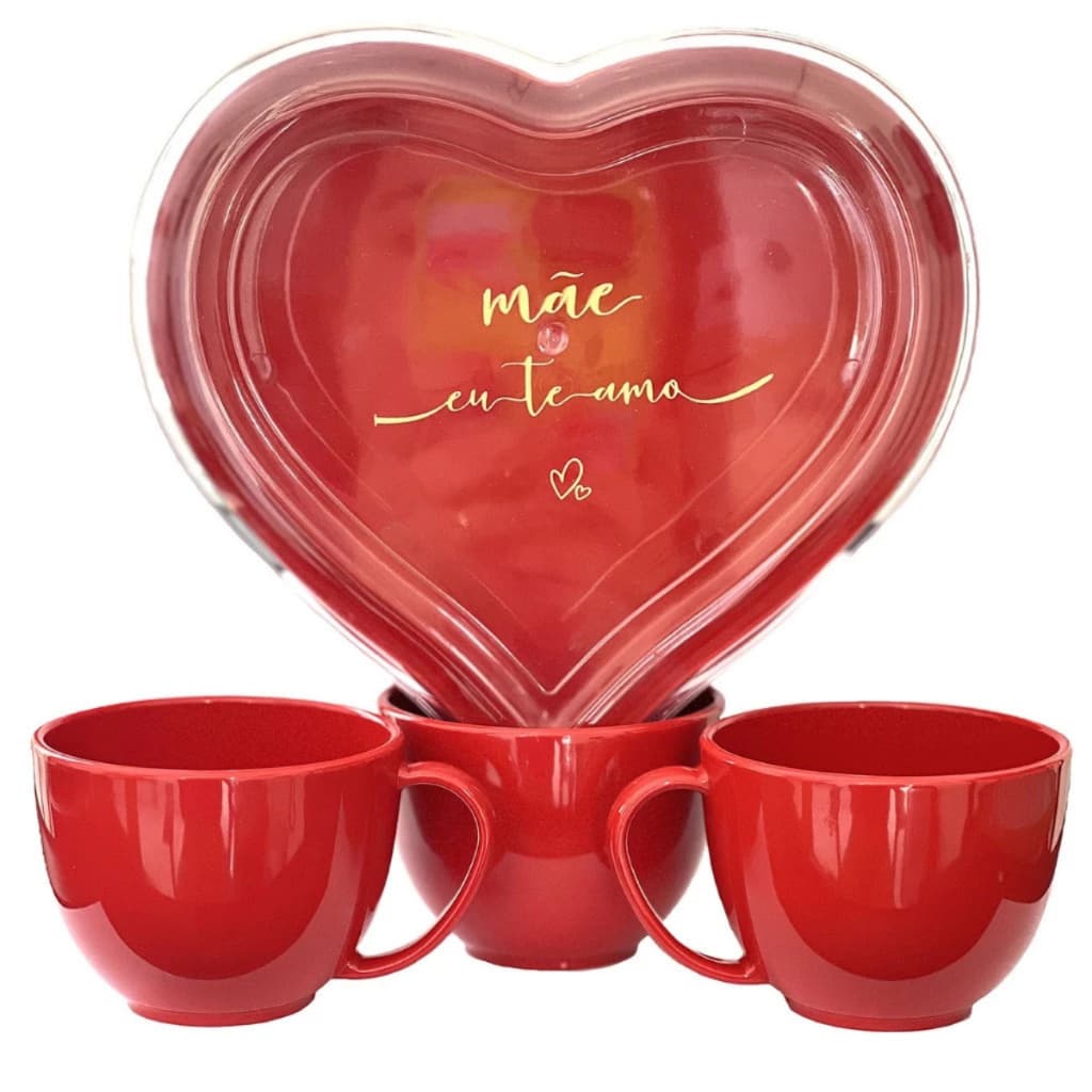 Kit Presente Dia das Mães 3 Xícaras + Caixa Coração Mãe Te Amo